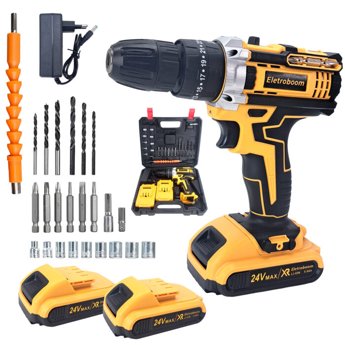 Parafusadeira Furadeira 24v 2 Baterias Recarregável 60hz Amarelo 50/60 Hz - Imagem 2