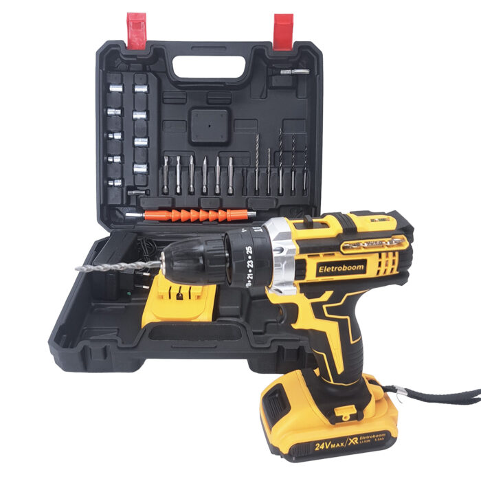Parafusadeira Furadeira 24v 2 Baterias Recarregável 60hz Amarelo 50/60 Hz - Imagem 3