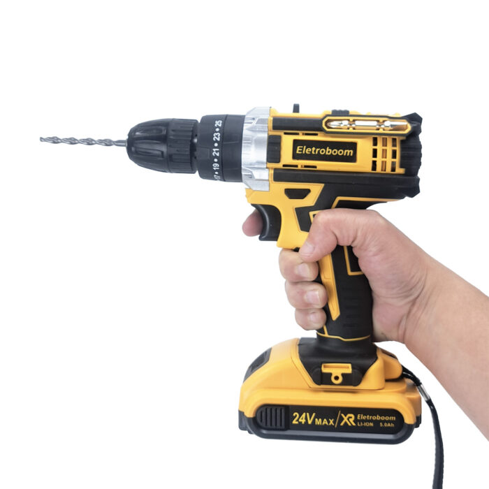 Parafusadeira Furadeira 24v 2 Baterias Recarregável 60hz Amarelo 50/60 Hz - Imagem 5