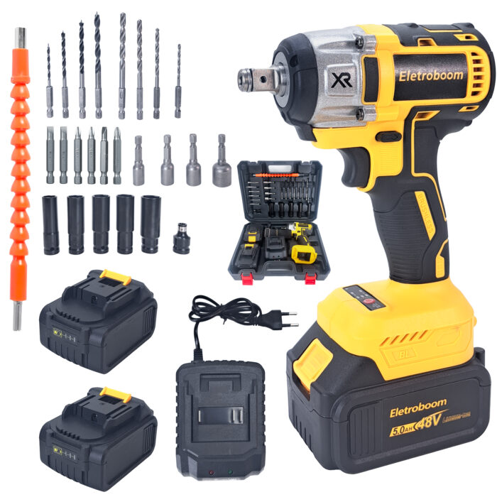 Kit Chave Impacto Parafusadeira 48v Portátil Recarregável Amarelo 50/60 - Imagem 1