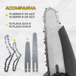 MINI MOTOSSERRA ELÉTRICA 8 E 6 POLEGADAS 2 BATERIAS 24V 1300 MAH - Imagem 5
