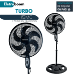 VENTILADOR TURBO COLUNA 45CM 90W 6 PÁS ELETROBOOM - 127V - Imagem 7